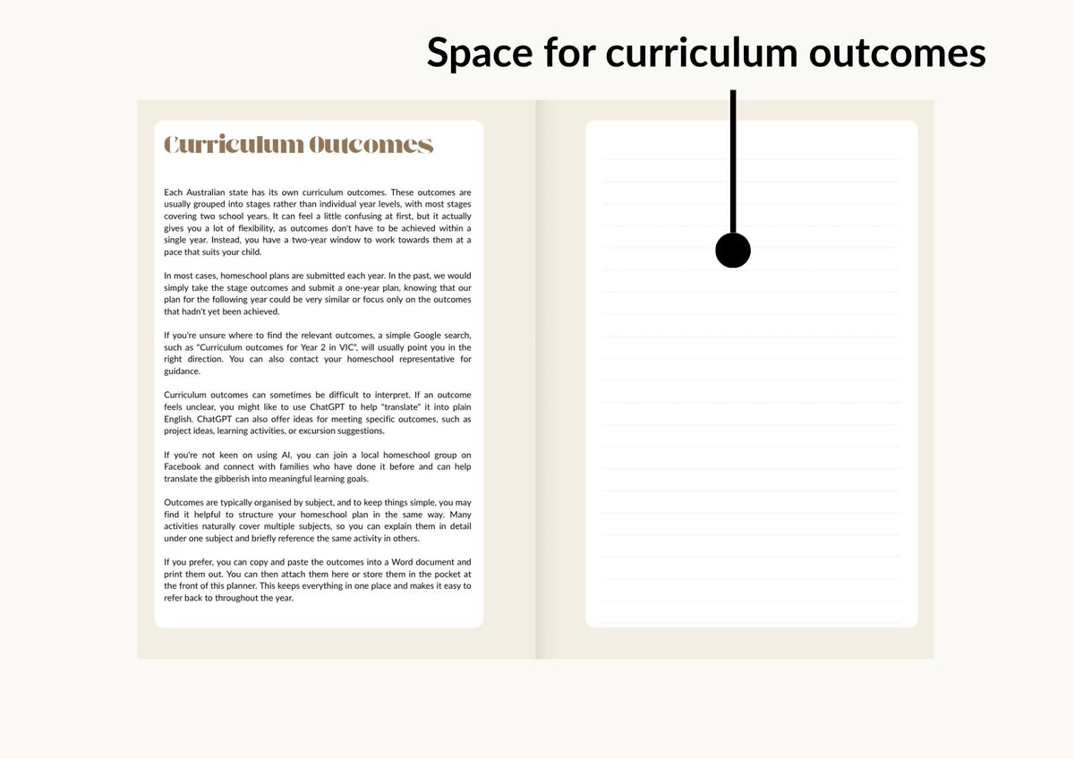 homeschool planner curriculum outcomes