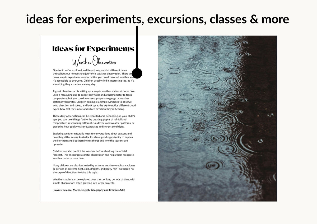 homeschool planner ideas for Experiments, excursions, classes and more